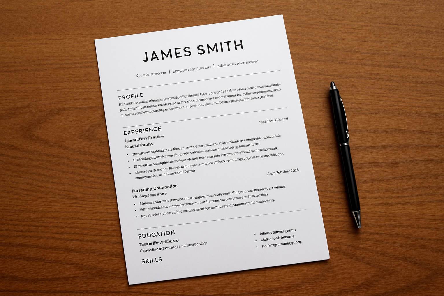 Polished professional resume on desk